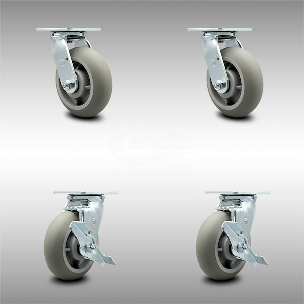 Service Caster 6 Inch SS Thermoplastic Rubber Swivel Caster Set with Roller Bearing 2 Brake SCC SCC-SS30S620-TPRRD-2-TLB-2 - main